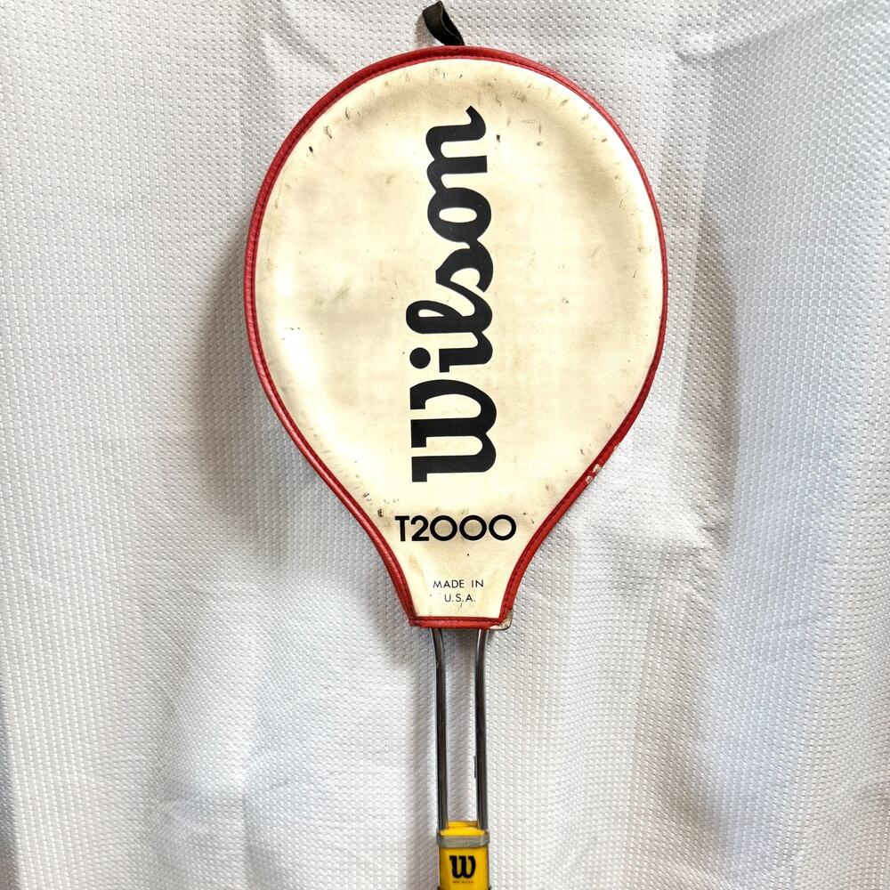 Vintage Wilson T2000 Tennis Racket with Cover 4 1/2" Brown Handle Made in USA